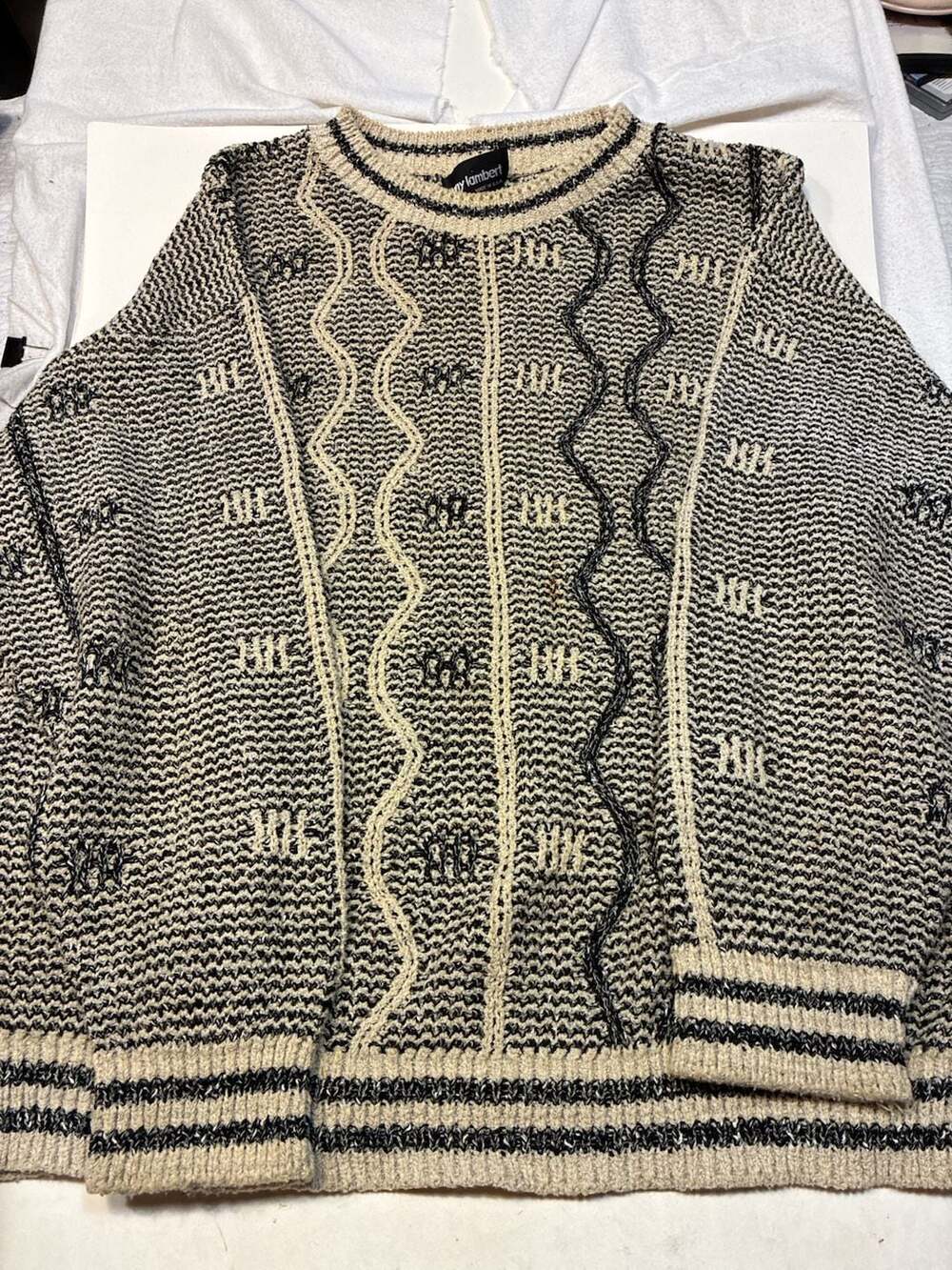 Tony Lambert Sweater Size L Vintage 90s Black Beige 3D Knit